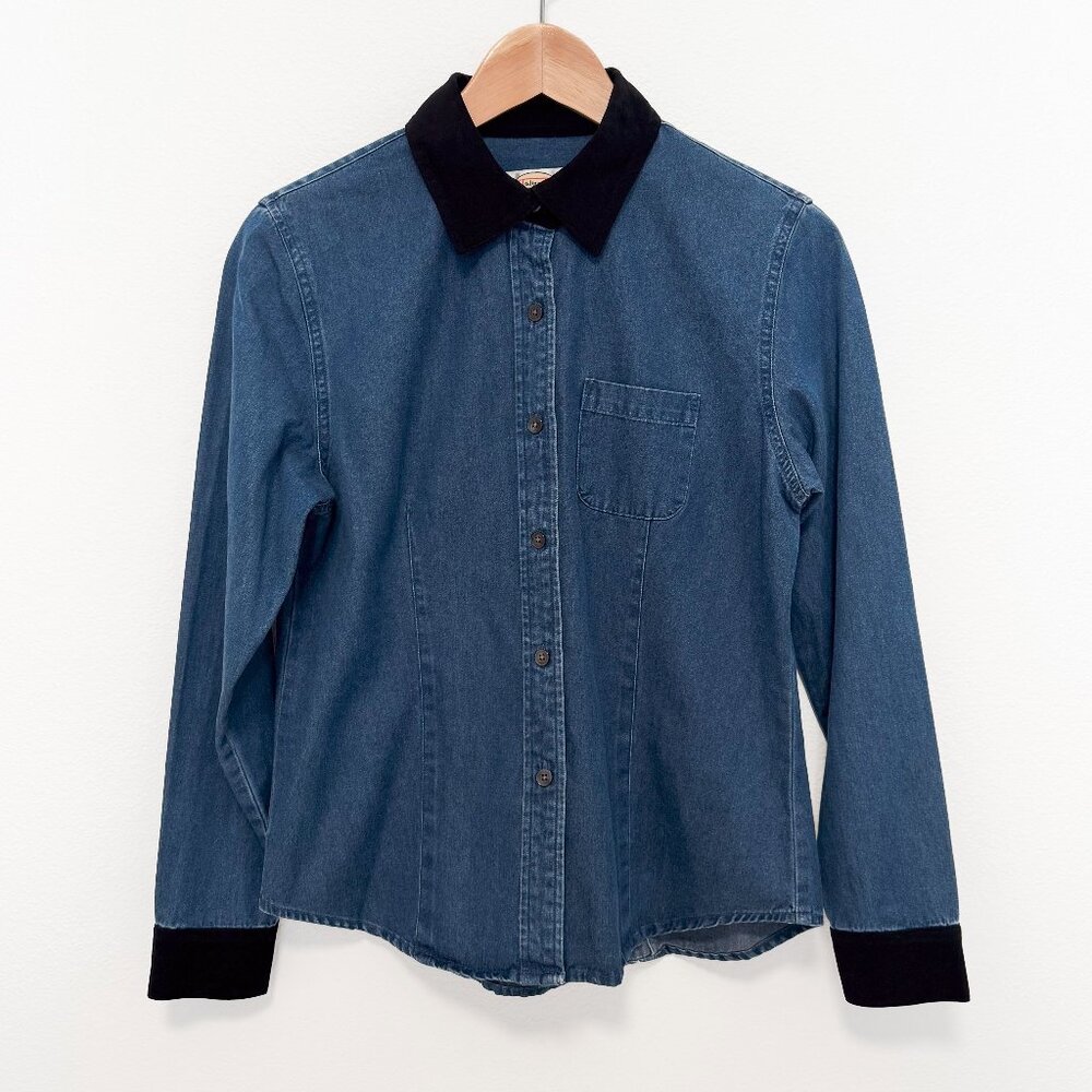 Vintage Talbots Petites Blue Denim Button Front Long Sleeve Shirt Size Petite P